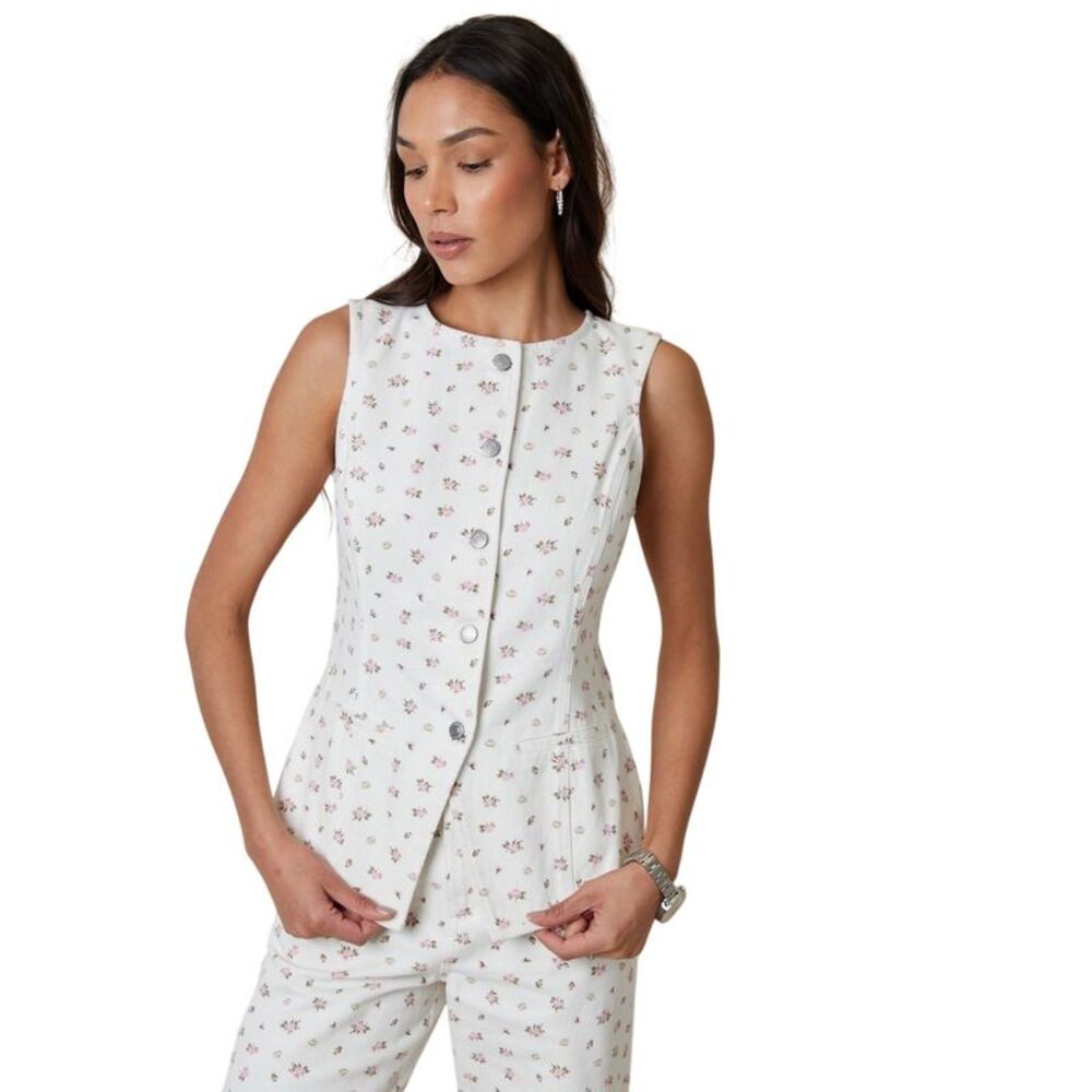 Threadbare Womens/Ladies Floral Pattern Sleeveless Tank Top / White Print